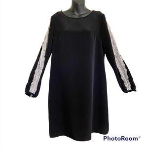 🔵 Women's Large Black Long Sleeve Dress Lace Trim